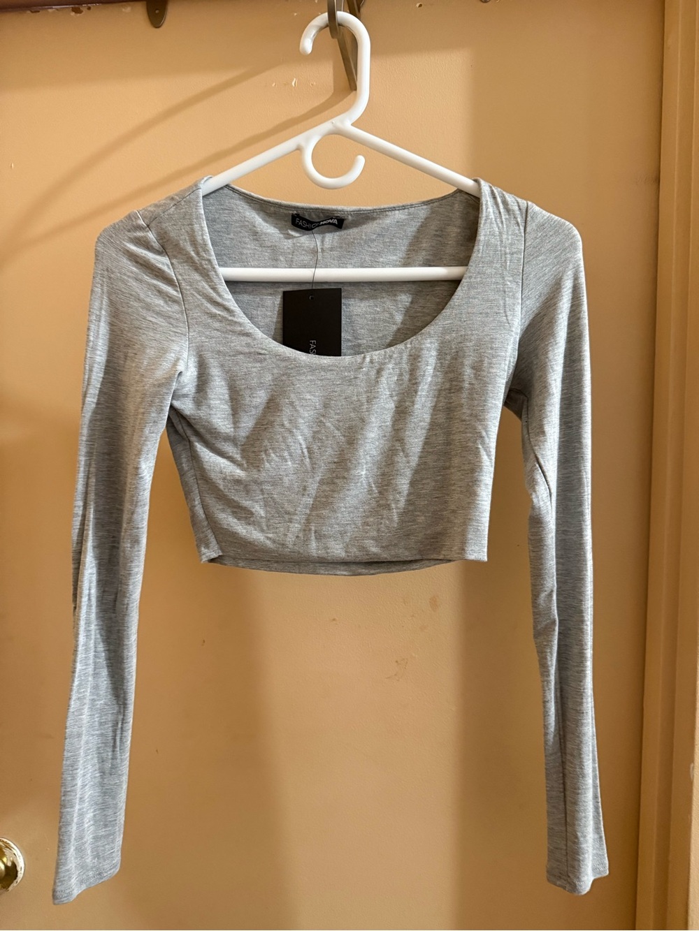 Fashion Nova Heather Gray Long-Sleeve Scoop Neck Crop Top